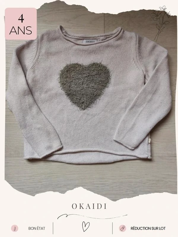 Pull blanc avec coeur 🦄 Taille 4 ans 🦄 Okaidi